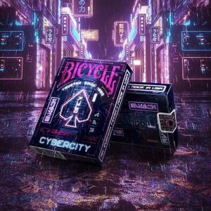 Bicycle Cyberpunk Cibercity poker deck playing cards Neon rosa azul baraja