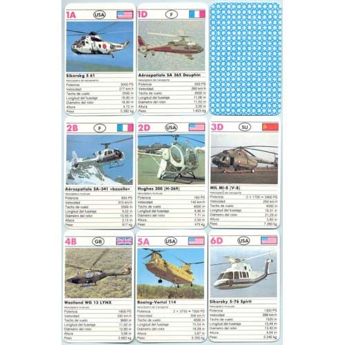 Minicart Helicopteros Naipes Comas baraja cartas cuartetos fichas tecnicas 13
