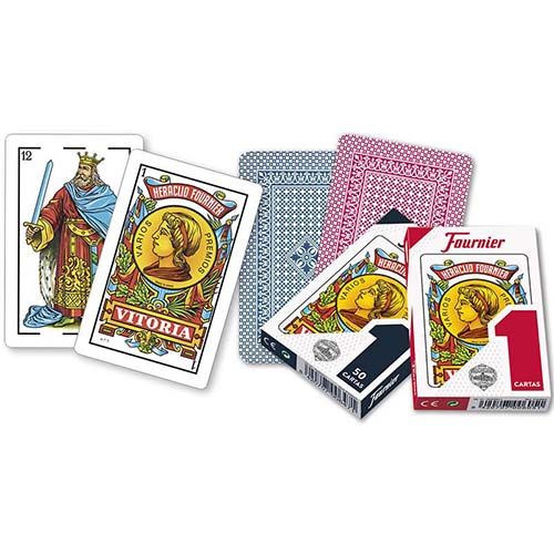 Baraja española 1E50 Fournier 50 cartas calidad ref F20991 8420707006471 naipe azul rojo 12