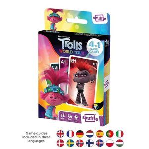 Trolls 4 juegos en 1 shuffle Cartamundi card games world tour dreamworks 33 cartas baraja infantil 11