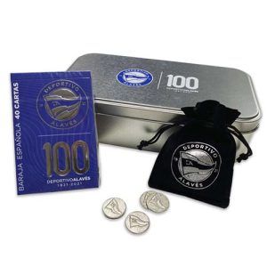 Set Mus Centenario Deportivo Alaves Fournier Futbol Glorioso baraja cartas naipe amarracos lata metalica club 11