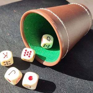 Set cubilete dados poker C 5 poquer plastico forrado juego mesa jugar Fournier pack conjunto dices cup marron esquinas curvas 11