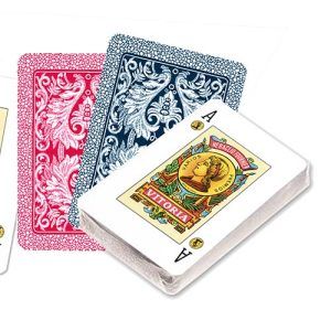 Baraja española 55 cartas Rabino Fournier naipe poker español ramundino remigio azul roja monos rabinos juego Heraclio celofán 11