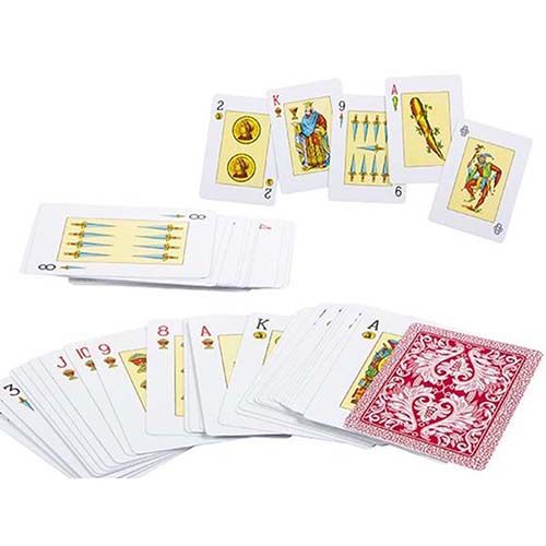 Baraja española 55 cartas Rabino Fournier naipe poker español ramundino remigio azul roja monos rabinos juego Heraclio celofán 13