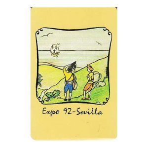 Expo 92 Sevilla poker blue cow baraja cartas naipe reverso publicitario estuche de plastico souvenir 11