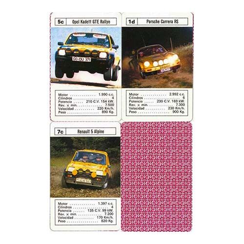 Coches Rally baraja Fournier 1984 infantil cartas cuartetos fichas tecnicas caracteristicas coche carreras motor Naipes Heraclio 13
