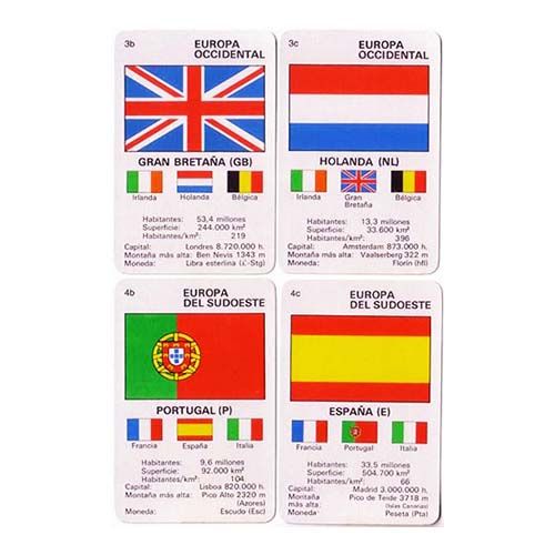 Banderas Europa 1975 Naipes Comas cuarteto cuartetos juego aprender bandera paises baraja cartas jugar didactico 12